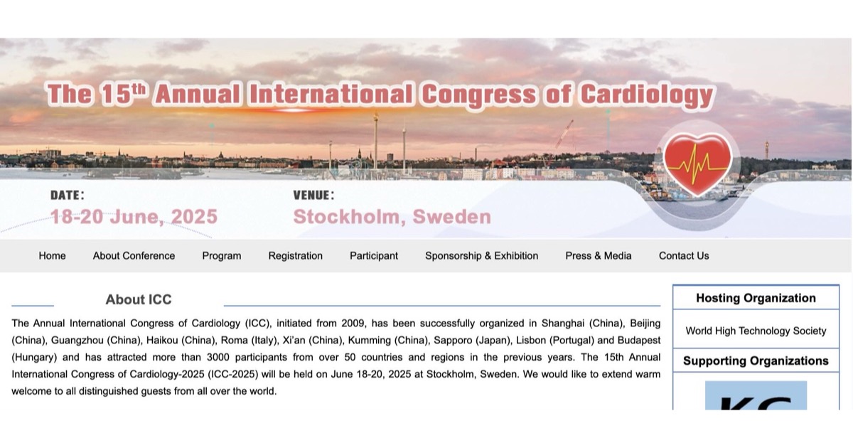 Página do 15º Congresso Internacional de Cardiologia, realizado em Estocolmo em junho de 2025
