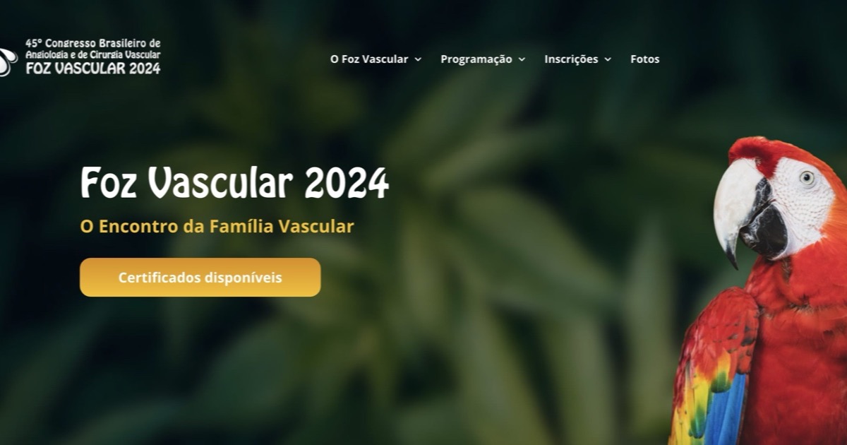 Página do 45º Congresso Brasileiro de Angiologia e Cirurgia Vascular, o Foz Vascular 2024