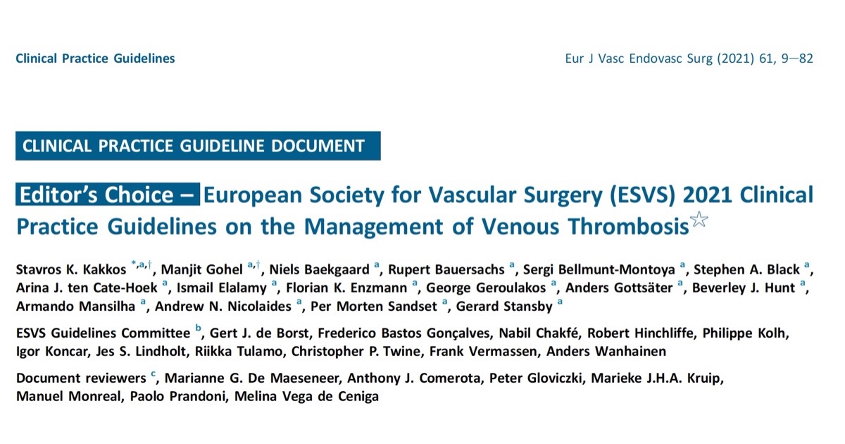 Primeira página da diretriz de 2021 da Sociedade Europeia de Cirurgia Vascular sobre trombose venosa