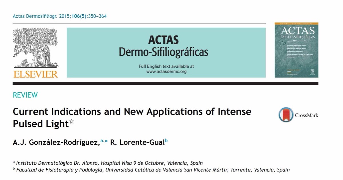 Primeira página do artigo de revisão sobre Luz Intensa Pulsada, da revista Actas Dermo-Sifiliográficas